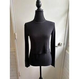 nuuds Waffle Knit Cropped Long Sleeve Crew Neck Top Medium minimalist layered